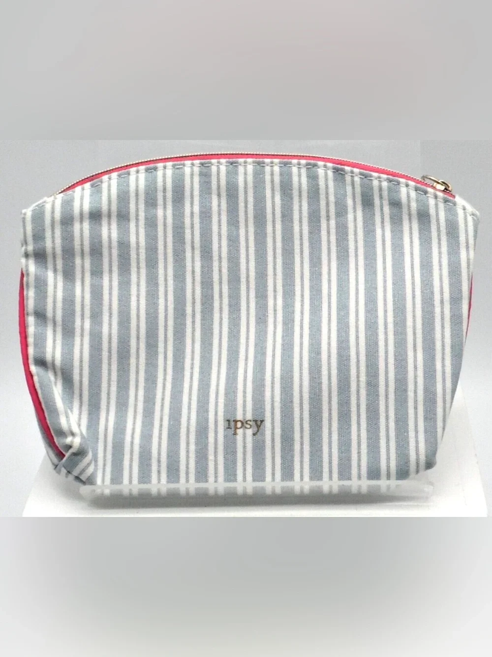 Ipsy Blue White Striped Makeup Bag Cosmetic Pouch Wristlet
